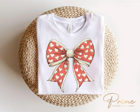 Valentine DTF Transfers, Ready to Press, T-shirt Transfers, Heat Transfer, Direct to Film, Holiday, Love, Cute, Pink, Red Coquette Heart Bow