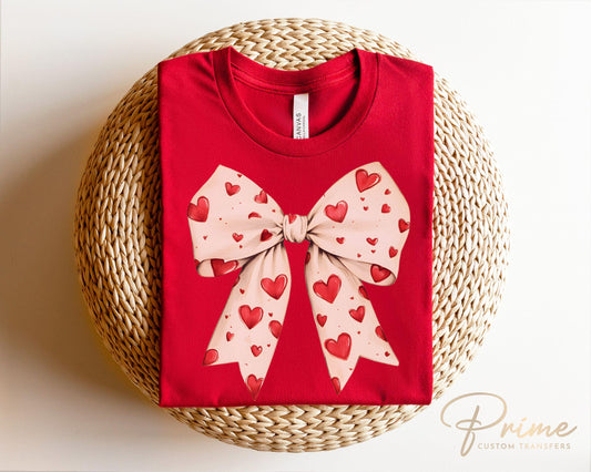 Valentine DTF Transfers, Ready to Press, T-shirt Transfers, Heat Transfer, Direct to Film, Holiday, Love, Cute, Red, Pink Coquette Heart Bow