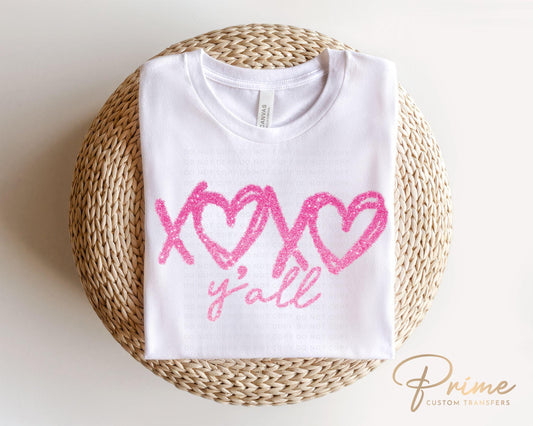 Valentine DTF Transfers, Ready to Press, T-shirt Transfers, Heat Transfer, Direct to Film, Holiday, Sparkle, Pink, Heart, Faux Glitter XOXO