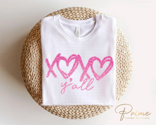 Valentine DTF Transfers, Ready to Press, T-shirt Transfers, Heat Transfer, Direct to Film, Holiday, Sparkle, Pink, Heart, Faux Glitter XOXO