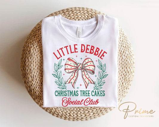 Christmas DTF Transfers, Ready to Press, T-shirt Transfers, Heat Transfer, Direct to Film, Holiday, Christmas Tree Cake Bow, Coquette