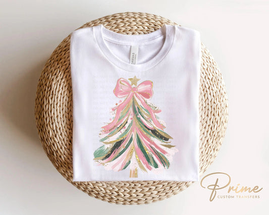 Christmas DTF Transfer, Ready to Press, T-shirt Transfers, Heat Transfer, Direct to Film, Holiday, Coquette, Girly, FAUX Glitter Pink Bow