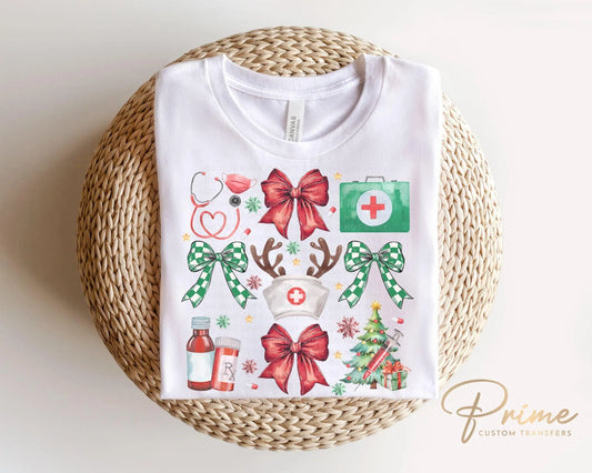 Christmas DTF Transfer, Ready to Press, T-shirt Transfer, Heat Transfer, Direct to Film, Hospital, Stethoscope, Holiday, Coquette Nurse Life