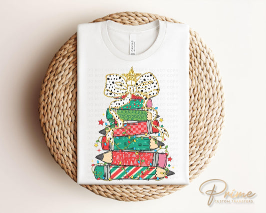 Christmas DTF Transfer, Ready to Press, T-shirt Transfer, Heat Transfer, Direct to Film, Teacher Gift, School, Coquette Pencil Tree