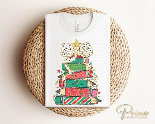 Christmas DTF Transfer, Ready to Press, T-shirt Transfer, Heat Transfer, Direct to Film, Teacher Gift, School, Coquette Pencil Tree