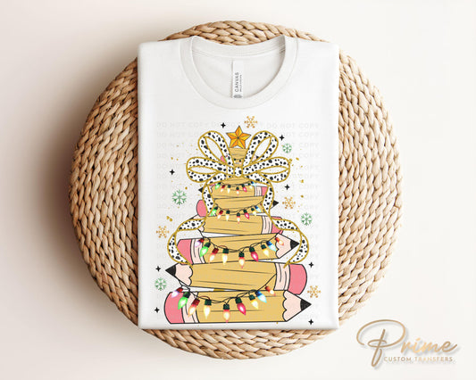 Christmas DTF Transfer, Ready to Press, T-shirt Transfer, Heat Transfer, Direct to Film, Teacher Gift, School, Coquette Pencil Tree