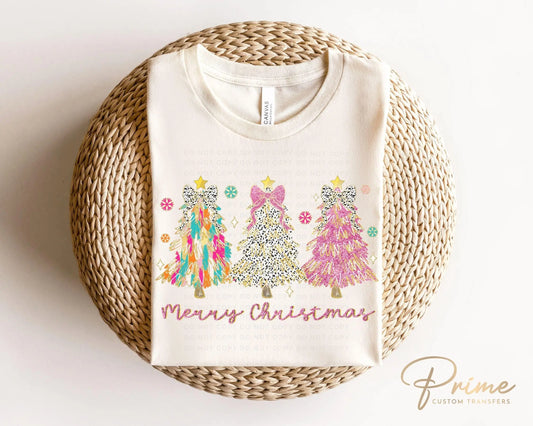 Christmas DTF Transfer, Ready to Press, T-shirt Transfers, Heat Transfer, Direct to Film, Holiday, Colorful Coquette Glitter Christmas Tree
