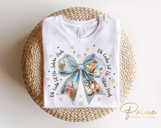 Christmas DTF Transfers, Ready to Press, T-shirt Transfers, Heat Transfer, Direct to Film, Holiday, Jesus, Nativity Coquette Christmas Bow