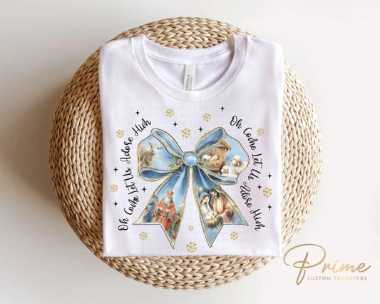 Christmas DTF Transfers, Ready to Press, T-shirt Transfers, Heat Transfer, Direct to Film, Holiday, Jesus, Nativity Coquette Christmas Bow