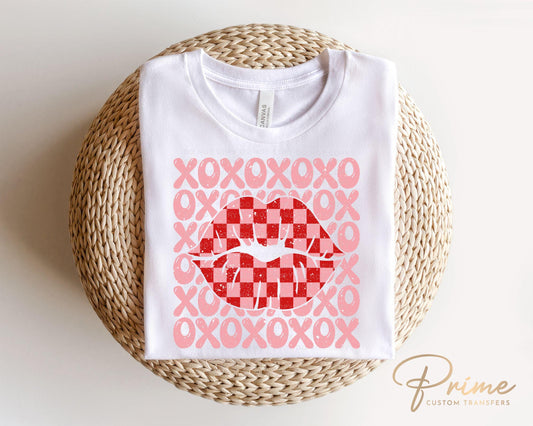 Valentine DTF Transfers, Ready to Press, T-shirt Transfers, Heat Transfer, Direct to Film, Groovy, Valentine's Day, XOXO Checker Lips