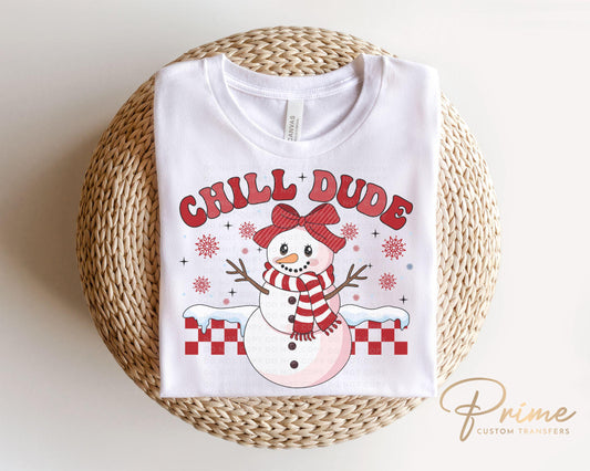 Winter DTF Transfers, Ready to Press, T-shirt Transfers, Heat Transfer, Direct to Film, Checkered, Snowman, Kid Boy Girl, Funny, Chill Dude