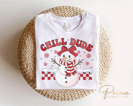 Winter DTF Transfers, Ready to Press, T-shirt Transfers, Heat Transfer, Direct to Film, Checkered, Snowman, Kid Boy Girl, Funny, Chill Dude