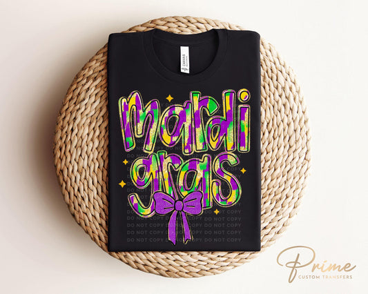 Mardi Gras DTF Transfer, Ready to Press, T-shirt Transfer, Heat Transfer, Direct to Film, Louisiana New Orleans, FAUX Glitter Mardi Gras