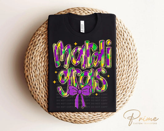 Mardi Gras DTF Transfer, Ready to Press, T-shirt Transfer, Heat Transfer, Direct to Film, Louisiana New Orleans, FAUX Glitter Mardi Gras