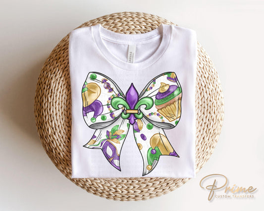 Mardi Gras DTF Transfer, Ready to Press, T-shirt Transfer, Heat Transfer, Direct to Film, Louisiana New Orleans, Coquette Bow, Fleur De Lis