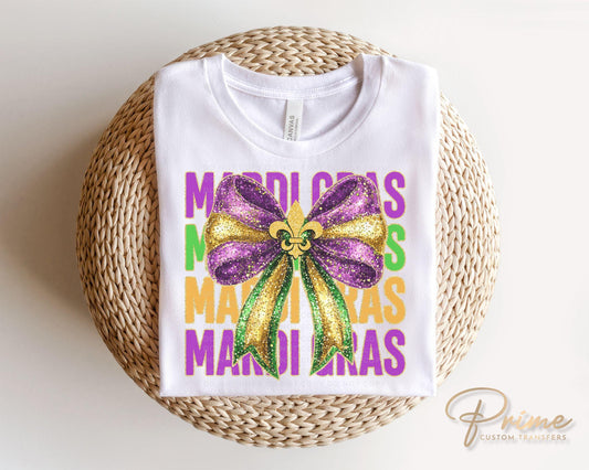 Mardi Gras DTF Transfer, Ready to Press, T-shirt Transfer, Heat Transfer, Direct to Film, Louisiana New Orleans, Coquette Fleur De Lis Bow