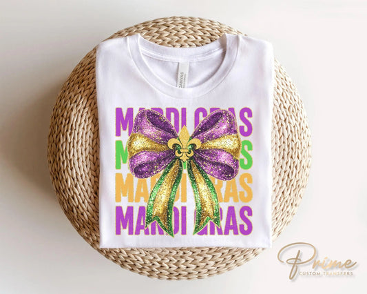 Mardi Gras DTF Transfer, Ready to Press, T-shirt Transfer, Heat Transfer, Direct to Film, Louisiana New Orleans, Coquette Fleur De Lis Bow