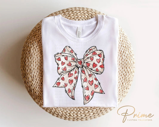 Valentine DTF Transfers, Ready to Press, T-shirt Transfers, Heat Transfer, Direct to Film, Holiday, Love, Hand Drawn, Coquette Heart Bow