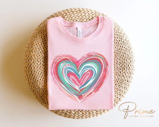 Valentine DTF Transfers, Ready to Press, T-shirt Transfers, Heat Transfer, Direct to Film, Holiday, Love, Trendy, Pink Brushstroke Heart