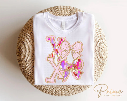 Valentine's Day DTF Transfer, Ready to Press, T-shirt Transfer, Heat Transfer, Direct to Film, Preppy Brushstroke Faux Glitter Coquette XOXO