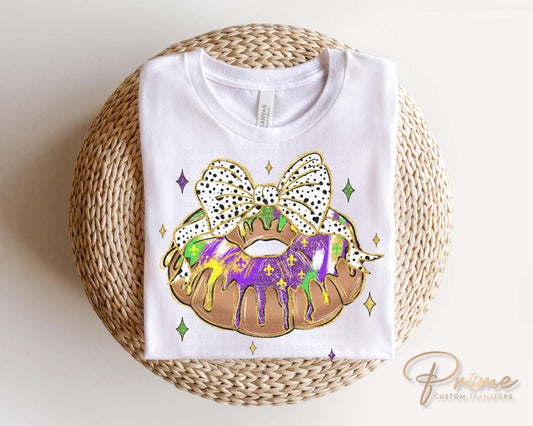 Mardi Gras DTF Transfer, Ready to Press, T-shirt Transfer, Heat Transfer, Direct to Film, Louisiana New Orleans, King Cake Coquette Bow