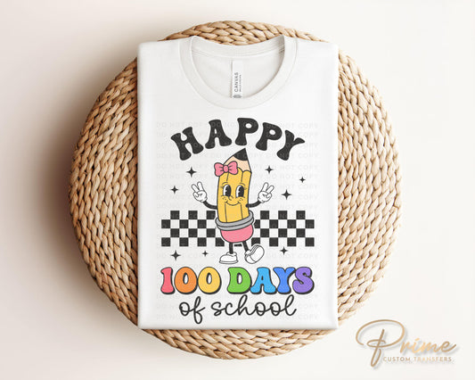 School DTF, Ready to Press, DIY T-shirt, Heat Transfer, Direct to Film, Preschool, Teacher Gift, Cartoon Pencil, Happy 100 Days of School