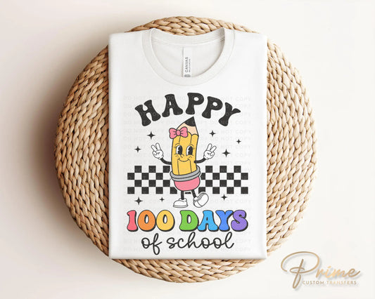 School DTF, Ready to Press, DIY T-shirt, Heat Transfer, Direct to Film, Preschool, Teacher Gift, Cartoon Pencil, Happy 100 Days of School