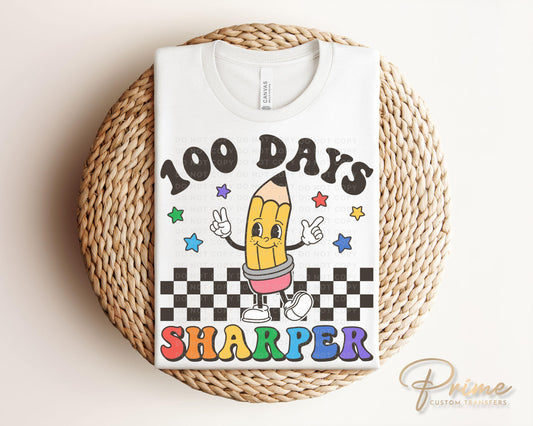 School DTF, Ready to Press, DIY T-shirt, Heat Transfer, Direct to Film, Preschool, Daycare, Teacher Gift, Cartoon Pencil, 100 Days Sharper