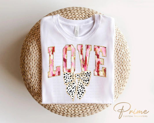 Valentine DTF Transfers, Ready to Press, T-shirt Transfers, Heat Transfer, Direct to Film, FAUX Gold Glitter, Brushstroke, Coquette LOVE