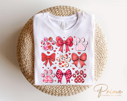 Valentine's Day DTF Transfers, Ready to Press, T-shirt, Custom, Heat Transfer, Direct to Film, Pet Lover, Bows, Paws, Coquette Dog Lover