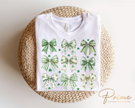 St. Patrick's Day DTF Transfer, Ready to Press, T-shirt Transfer, Heat Transfer, Direct to Film, Lucky Shamrock, Trendy Coquette Clover Bows