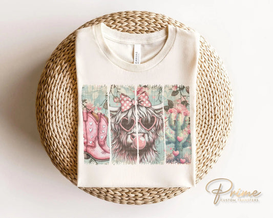 Valentine's Day DTF Transfers, Ready to Press, T-shirt Transfer, Heat Transfer, Direct to Film, Trendy, Girly, Cowgirl, Western Highland Cow