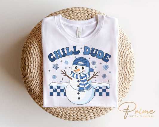 Winter DTF Transfers, Ready to Press, T-shirt Transfers, Heat Transfer, Direct to Film, Checkered, Snowman, Kid Boy Girl, Funny, Chill Dude