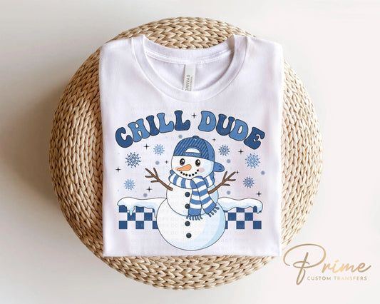Winter DTF Transfers, Ready to Press, T-shirt Transfers, Heat Transfer, Direct to Film, Checkered, Snowman, Kid Boy Girl, Funny, Chill Dude