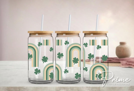 Saint Patrick's Day UV DTF Libbey 16oz Cup Wrap Sticker, Ready to Apply, No Heat, Permanent Adhesive, Waterproof, Glass Can, Lucky Shamrocks