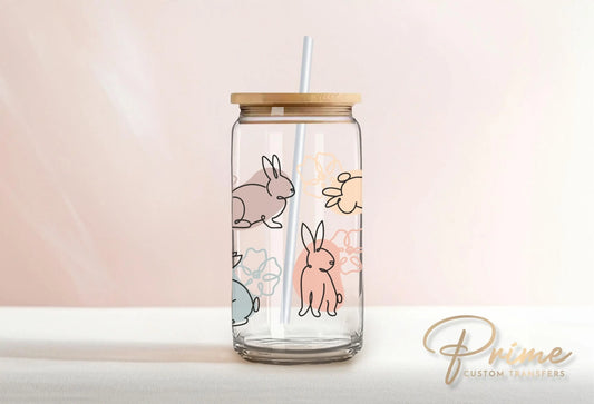 Easter UV DTF Libbey 16oz Cup Wrap Sticker, Ready to Apply, No Heat, Permanent Adhesive, Waterproof, Glass Can Tumbler, Pastel Easter Bunny