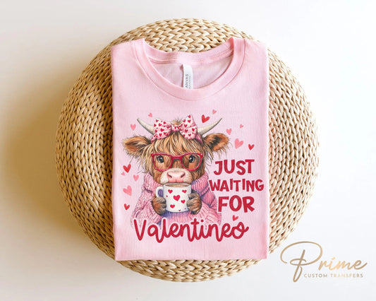 Valentine's Day DTF Transfers, Ready to Press, T-shirt Transfers, Heat Transfer, Direct to Film, Holiday, Kids, Hearts, Cute Highland Cow