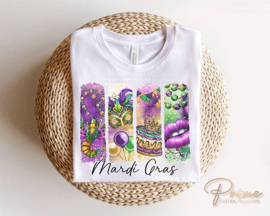 Mardi Gras DTF Transfer, Ready to Press, T-shirt Transfer, Heat Transfer, Direct to Film, Louisiana New Orleans, Coquette Bow FAUX Glitter