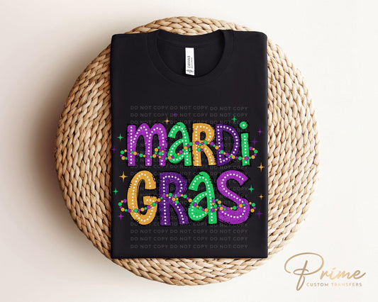 Mardi Gras DTF Transfer, Ready to Press, T-shirt Transfer, Heat Transfer, Direct to Film, Louisiana New Orleans, Coquette Bow FAUX Glitter