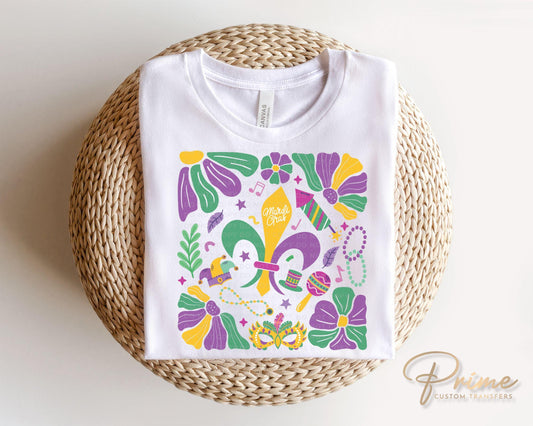 Mardi Gras DTF Transfer, Ready to Press, T-shirt Transfer, Heat Transfer, Direct to Film, Louisiana New Orleans, Boho, Fleur De Lis