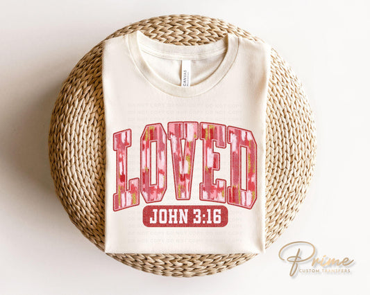 Valentine DTF Transfers, Ready to Press, T-shirt Transfers, Heat Transfer, Direct to Film, Christian, Jesus, Loved, John 3:16 Coquette Bow