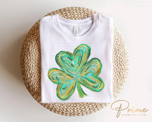 St. Patrick's Day DTF Transfer, Ready to Press, T-shirt Transfer, Heat Transfer, Direct to Film, St Patty, Lucky, Cute, Brushstroke Shamrock