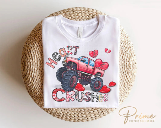 Valentine's Day DTF Transfer, Ready to Press, T-shirt Transfer, Heat Transfer, Direct to Film, Hearts, Boy, Monster Truck, Heart Crusher
