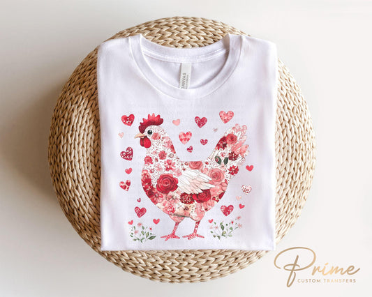 Valentine's Day DTF Transfers, Ready to Press, T-shirt Transfers, Heat Transfer, Direct to Film, Western, Love, Country, Floral Chicken