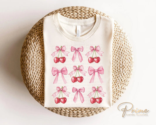 Valentine's Day DTF Transfer, Ready to Press, T-shirt Transfer, Heat Transfer, Direct to Film, Trendy, Girlie, Coquette Bows and Cherries