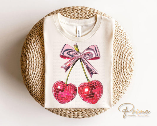 Valentine's Day DTF Transfers, Ready to Press, T-shirt Transfers, Heat Transfer, Direct to Film, Trendy, Coquette, Disco Heart Cherries