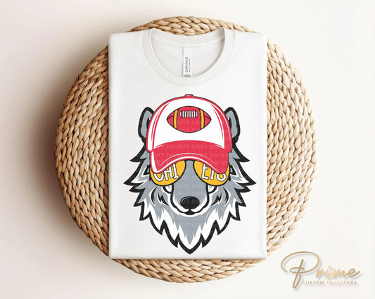 Football DTF Transfers, Ready to Press, T-shirt Transfer, Heat Transfer, Direct to Film, Sports, KC Football Fan Red Gold Boy Wolf Mascot