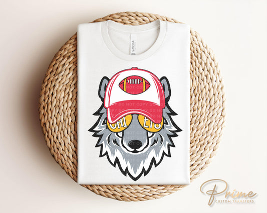 Football DTF Transfers, Ready to Press, T-shirt Transfer, Heat Transfer, Direct to Film, Sports, KC Football Fan Red Gold Boy Wolf Mascot