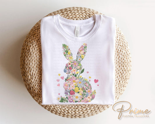 Easter DTF Transfers, Ready to Press, T-shirt Transfers, Heat Transfer, Direct to Film, Spring, Girly, Bunnies, Flowers, Floral Easter Bunny