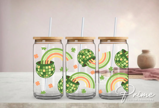 Saint Patrick's Day UV DTF Libbey 16oz Cup Wrap Sticker, Ready to Apply, No Heat, Permanent Adhesive, Waterproof, Glass Can, Pot of Gold